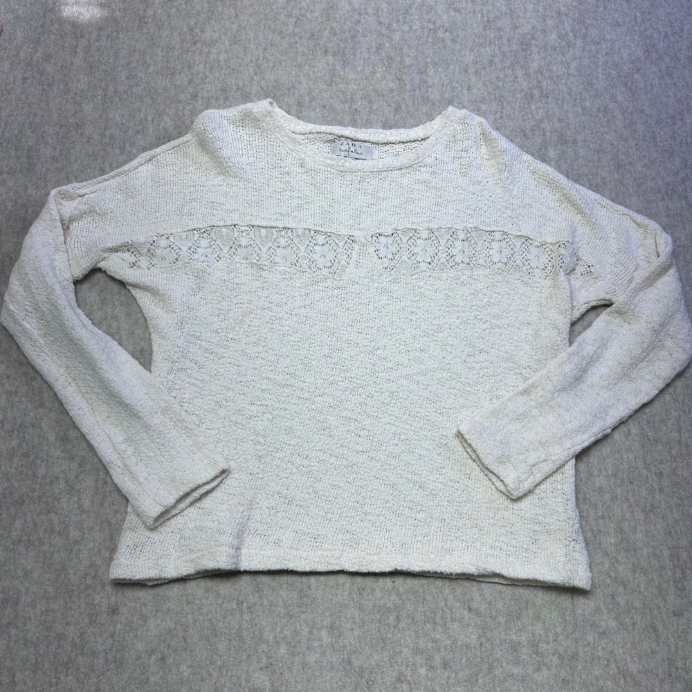 ZARA Trafaluc Cream Knit Lace Insert Long Sleeve Sweater Women Size M‎
